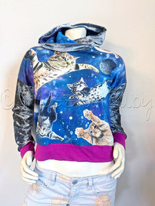 Adult XXS Galaxy Cat Upcycle Hoodie