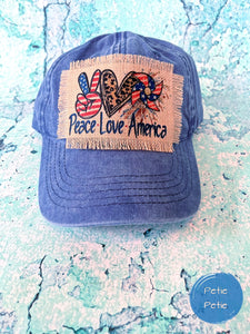 Peace, Love, America Patch Hat