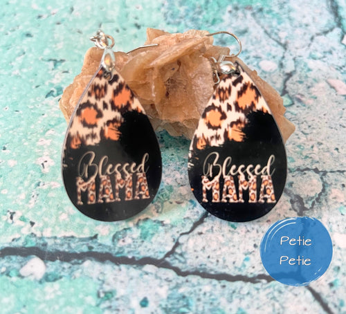 Blessed Mom Leopard Earrings